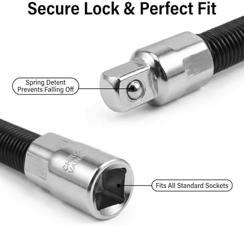 3-Piece Flexible Socket Extension Set – 1/4", 3/8", 1/2" Shaft Drive 10" 8" 6", 45° Bend – Flexible Drill Extension for Tight Spaces (Black, 1/2" 1/4" 3/8")