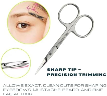 Facial Hair Grooming Scissors – Small Stainless Steel Eyebrow Scissors for Women & Men, Nose Hair Trimmer Scissors, Mustache & Beard Trimming, Curved Rounded Safety Tip – 2 Pack