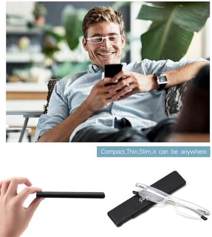 Ultra thin Lightweight Folding Reading Glasses Women Men TR90 Blue Light Blocking Anti UV/Eyestrain Foldable Compact Computer Readers Portable Unique Stretchable Slim Flat case Clear +1.5