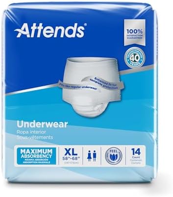 Attends Adult Absorbent Underwear, X-Large [56 Count] - Maximum Absorbency for Men and Women - Disposable Pull-On Diapers with Tear-Away Sides and Breathable Waistband - AP0740