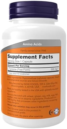 NOW Supplements, L-Tyrosine 500 mg, Supports Mental Alertness*, Neurotransmitter Support*, 120 Capsules