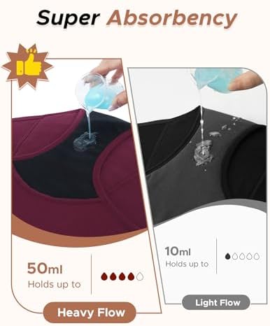 INNERSY Heavy Flow Period Underwear for Women Teens, Leak-Proof Menstrual Cotton Protective Hipster Panties 3-Pack