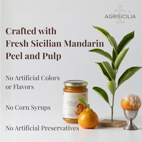 Agrisicilia Sicilian Mandarin Marmalade – Authentic Italian Citrus Jam with Fruit Peel, Made in Sicily, 12.7 oz (360 g) Glass Jar