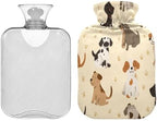 Puppy Dogs Paw Print Hot Cold Water Bottle with Fleece Cover PVC Hot Water Bag 1 Liter