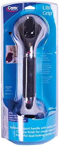 CAREX Ultra Grip Shower Grab Bar - Shower Handle and Bathroom Bar - 12 Inch Safety Bar With Dual Locking Suction Cups For Bathtubs and Showers, Chrome