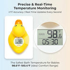 Baby Bath Thermometer with Smart Temperature Alert, Accurate Digital Water Thermometer, Adjustable High Temp Alert for Newborns, Floating Duck Toy with Timer, LED & Sound Alarm, BPA-Free, Waterproof