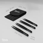 TWEEZIA Stainless Steel Tweezer Set - 4 Precision Tweezers with Mirror & Leather Case - Ideal Eyebrow Kit, Ingrown Hair Tweezers, Splinter Removal Kit or Pointed Tweezers for Beauty and Personal Care