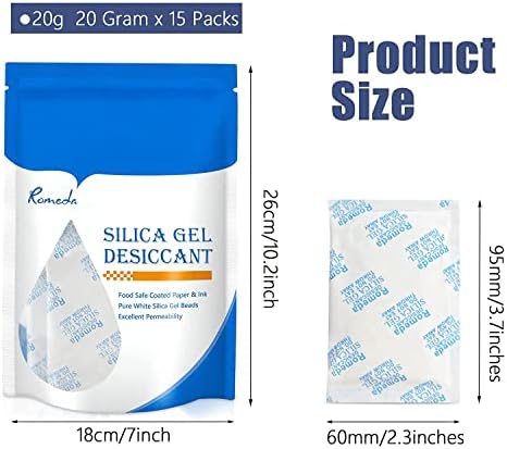 15 Pcs 20 Gram Silica Gel Packs, Transparent Desiccant, Desiccant Packets for Storage, Moisture Packs for Spices Jewelry Shoes Boxes Electronics Storage