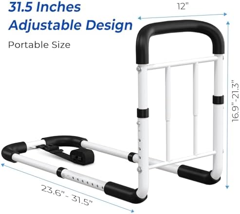 Bed Rails for Elderly Adults - ASTM Approved Adjustable Bed Cane with Non-Slip Ergonomic Handle & Storage Pocket, Bed Railings for Seniors Hold up to 350 LBS, Tool-Free