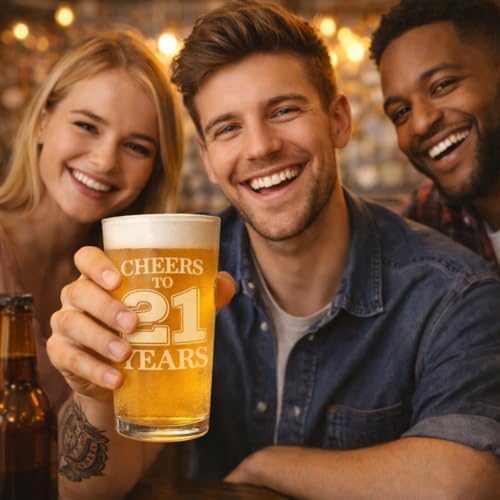 Veracco 21st Birthday Pint Glass – Cheers to 21 Years Beer Glass Gift for Him Her, Funny Twenty First Birthday Bar Cup