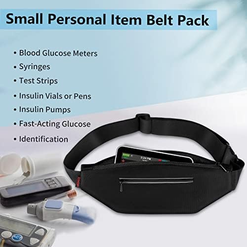 Diabetic Running Belt with Adjustable Waist, Insulin Pump Belt Holder Organizer Waist Pouch, Epipen Medical Fanny Pack Bag (Bag Only) (Black)