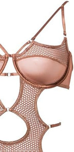 Forplay Women's Caught Up O-Net Strappy Teddy Set Brown, Medium