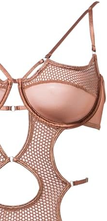 Forplay Women's Caught Up O-Net Strappy Teddy Set Brown, Medium