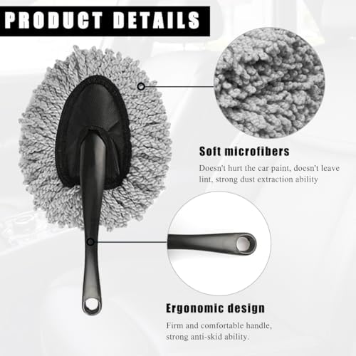 KVAEY Car Dash Duster Brush, Super Soft Microfiber Multi-Functional Car Cleaning Brush, Scratch Free Dash Dusting Tool with a Anti-Skid Handle for Vehicle Home Kitchen Cleaning (Gray)