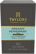 Taylors of Harrogate Organic Peppermint, Herbal Tea, Pillow Tea Bags, 50 Count (Pack of 1), Clean, Pure and Refreshing, Caffeine-Free, Enjoy Hot or Iced, 50 Teabags