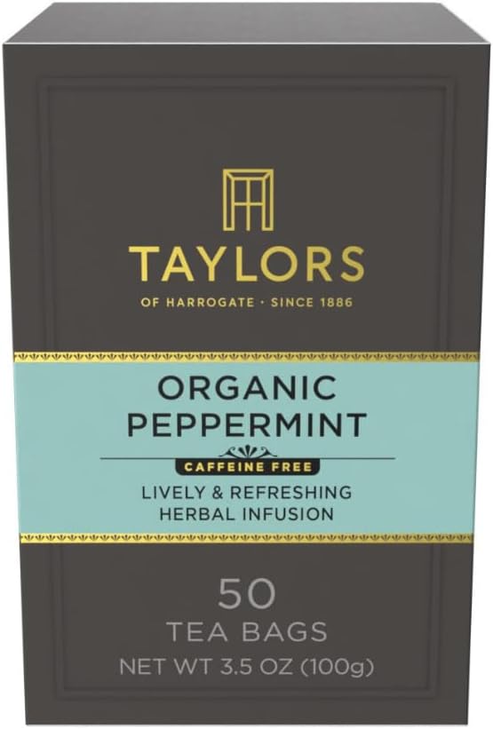 Taylors of Harrogate Organic Peppermint, Herbal Tea, Pillow Tea Bags, 50 Count (Pack of 6), Clean, Pure and Refreshing, Caffeine-Free, Enjoy Hot or Iced, 300 Teabags Total