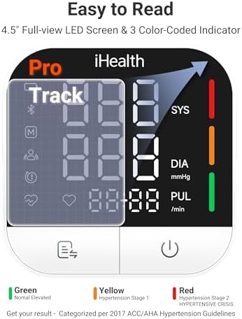 iHealth Track Pro Upper Arm Blood Pressure Monitor, Full-View LED Screen, Body & Cuff Detection, App-Enabled for iOS & Android, Adjustable Cuff Large Adults Arm Friendly