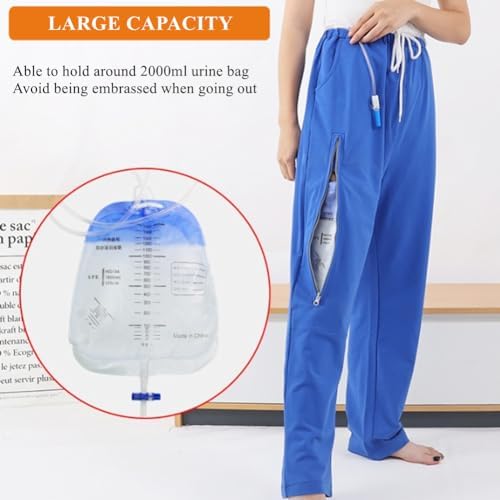 WEEOATAR Unisex Incontinence Pants with Double Pockets for Nephrostomy, Foley, Suprapubic & Biliary Catheters (Black, Long, M)