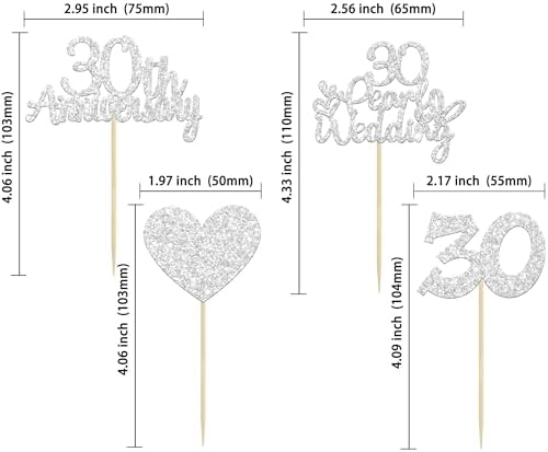 Gyufise 24Pcs 30th Anniversary Cupcake Toppers Heart Cake Toppers Pearl Wedding Anniversary Heart Cake Decoration for Wedding Anniversary Celebration Party Supplies