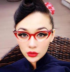 AStyles - Vintage 80s Inspired Fashion Clear Lens Cat Eye Glasses Rhinestones