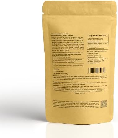 CARMEL ORGANICS Hibiscus Petals Powder 8 Ounce or 0.5 Lb(Pack of 1) | USDA Certified Organic| Non GMO & Gluten Free | Rich in Vitamin C | Indian Origin Hibiscus Petals Powder
