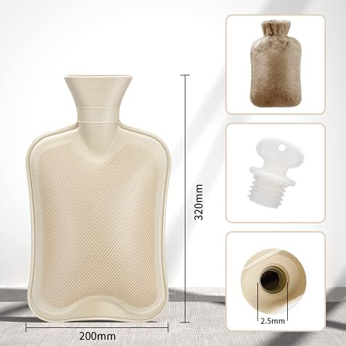 Hot Water Bottle Rubber with Soft Cover (2 Liter) Classic Hot Water Bag for Pain Relief, Cramps, Neck, Shoulders Pain, Relieve Stress, Hot Cold Pack and Feet Warmer, Multifunction for Daily Use