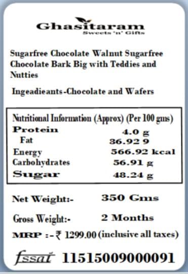 Ghasitaram Gifts Valentines Gift Valentines Day Chocolates for Girlfriend/Boyfriend/Husband and Wife Sugarfree Chocolate Walnut Sugarfree Chocolate Bark Big with Teddies and Nutties