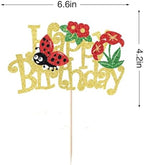 Glitter Ladybug Happy Birthday Cake Topper,Ladybug Themed Birthday Party Supplies，Garden Bugs Party Decoration,Ladybird Birthday Cake Decor For Baby Shower
