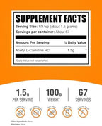 BulkSupplements.com Acetyl L-Carnitine Powder - as ALCAR HCl, Carnitine Supplement - Gluten Free, 1.5g per Serving, 100g (3.5 oz) (Pack of 1)