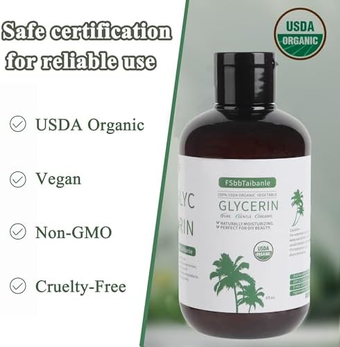 Organic Vegetable Glycerin – USDA Organic Certified, 100% Pure, 6 Fl Oz – Natural Skin & Hair Moisturizer – Ideal for DIY Beauty, Soaps, Lotions & More – Non-GMO, Palm Oil Free