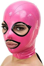 Pink Latex Hood Open Eyes and Mouth Back Zipper Rubber Mask Club Wear,As Picture,X-Large