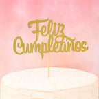 Feliz Cumpleaños Cake Topper - Gold Glitter Happy Birthday Cake Topper, Fiesta Theme Party Decoration Supplies, Golden Glitter Decorations (gold01)