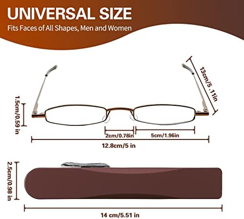I-Mag Mini Slim Metal Spring Hinge Reading Glasses with Push Button Slide Open Hard Case (1.00 Brown) Scratch Resistant Acrylic Lens Lightweight Stylish Durable Foldable Optical Glasses Men & Women