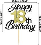 Sumerk Happy 18th Birthday Cake Toppers Black & Gold Glitter 18th Birthday Cake Decorations 18 Cake Topper for Birthday Party