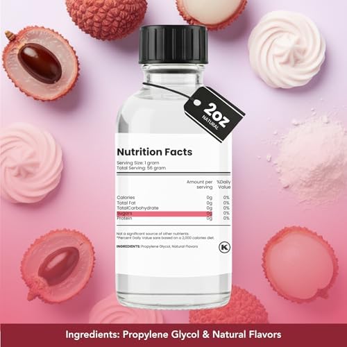 Dolce Flav Natural Lychee Extract – 2 Ounce Water-Soluble Kosher, Sugar-Free, Concentrated Exotic Lychee Flavoring for Beverages, Desserts & Baking, Includes Measured Dropper