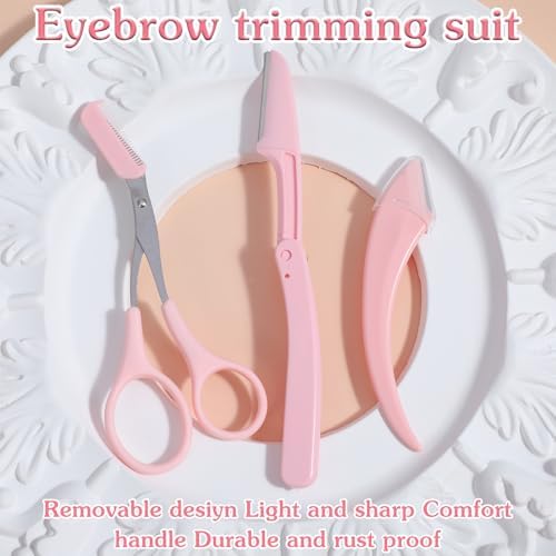 6Pcs Eyebrows Scissors, Pink Eyebrow Trimmers, Eye Brow Scissors for Women with Comb, New Eyebrow Sissor Trimmer for Women Girl