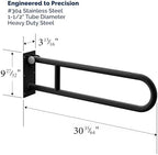 Swing Up Wall Mounted Grab Bar - 500 lbs Capacity Flip-Up Handicap Toilet Safety Rails for Seniors, Stainless Steel, Textured Grip, ADA Compliant Bathroom Grab Bar - 30" Length, Matte Black, Knurled