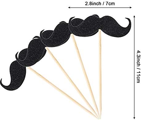 50 Pieces Mustache Cupcake Toppers Mustache Birthday Cake Topper Black Glitter Mustache Dessert Toppers for Baby Shower Kid's Birthday Party Decorations