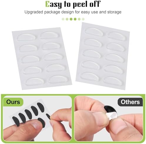 Eyeglass Nose Pads, 1.3mm Ultra-Thin Design, Anti Slip Nose Pads for Glasses with Super Sticky Backing, Soft Silicone Nose Pad for Glasses, Sunglasses and Eye Wear (5 Clear Pairs)