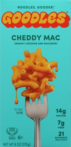 Goodles Cheddy Mac Creamy Cheddar & Macaroni Pasta-Nutrient Packed with Real Cheese, Fiber, Protein,Prebiotics,Plants & Vegetables | Non-GMO,Organic Ingredients [Cheddy Mac, 6 oz.] (Pack of 4)