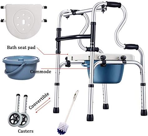 Walker, Portable Toilet Folding Bedside Commode Chair Elderly Walk Walker, 8 Height Adjustable, for Height 140-205 cm/55-80 inch Patients, Pregnant Women, Senior Good Times
