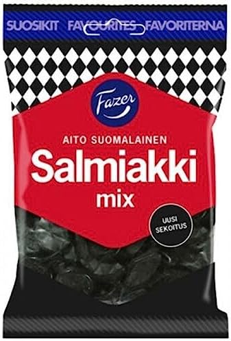 Fazer Salmiakki Mix Original Finnish Salty Liquorice Salmiak Wine Gums Chewy Gummy Candy Candies Sweets Bag 180g.