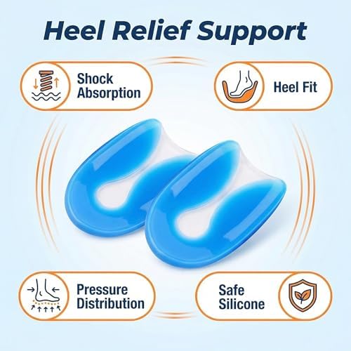 1Pair Blue Silicone U-Shaped Heel Cups Plantar Fasciitis Insert Invisible Heel Pads Soft Gel Heel Cushions Protectors Shock Absorbing Support for Women Men(Large)