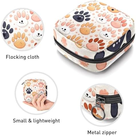 Cat Dog Animals Paw Menstrual Pad Purse for School, Tampons Collect Pouch for Women Girls, Soft Sanitary Napkin Disposal Bags