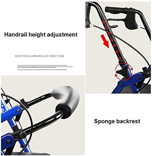 Elderly Walker, Aluminum Foldable Walking Mobility Aid Walker Rollator Shopping Trolley with Seat and Handbrake and Footrest Mobility Sharing