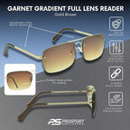 proSPORT Sunglasses Readers Full Lens Square Aviator Rimless Metal Silver Gold Gradient Grey Brown Tint Men Women NOT BIFOCAL