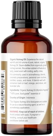 Viva Doria Nutmeg Essential Oil, USDA Certified, Organic Nutmeg Oil, 100% Pure, Natural Essential Oil, Undiluted, for Aromatherapy | Food Grade, 30 mL (1 Fluid Ounce)