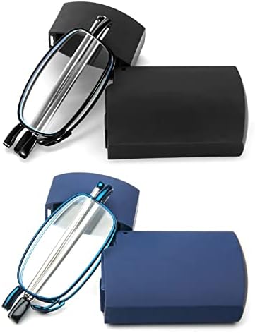 2 Pack Folding Reading Glasses Mini Anti-Blue Light Blocking Foldable Computer Spring Hinge Reader for Men Women