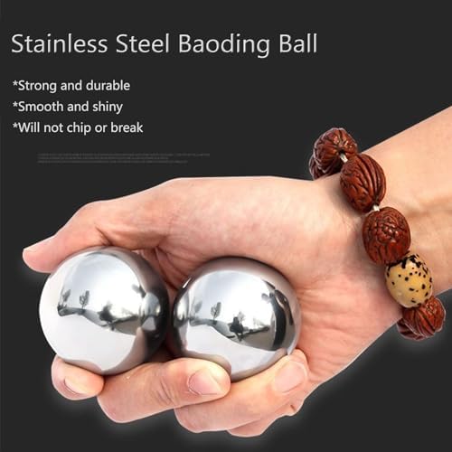 Stainless Steel Baoding Balls Set,1.57 Inches Chinese Health Balls, Metal Stress Relief Hand Massage Balls No Chime for Hand Exercise, Hands Therapy