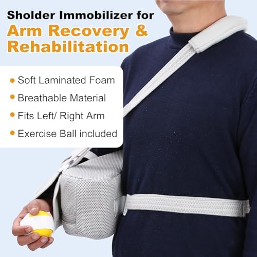 Shoulder Abduction Sling with Pillow - Arm Sling Shoulder Immobilizer for Injury Support - Abduction Slings Rotator Cuff Shoulders Brace for Sublexion, Surgery, Dislocated and Broken Arm (Gray)